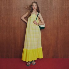 Rosie Assoulin Women's Halter Flounce Gingham Maxi Dress - Yellow