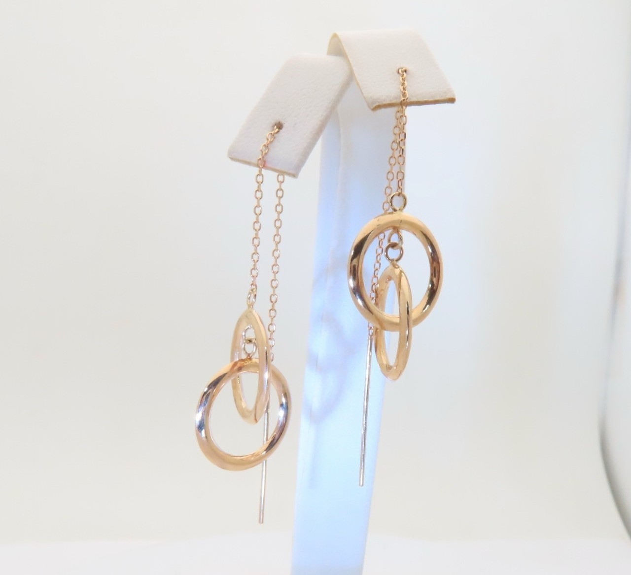 14k Solid Gold Pierced Double Interlocking Ring T… - image 1