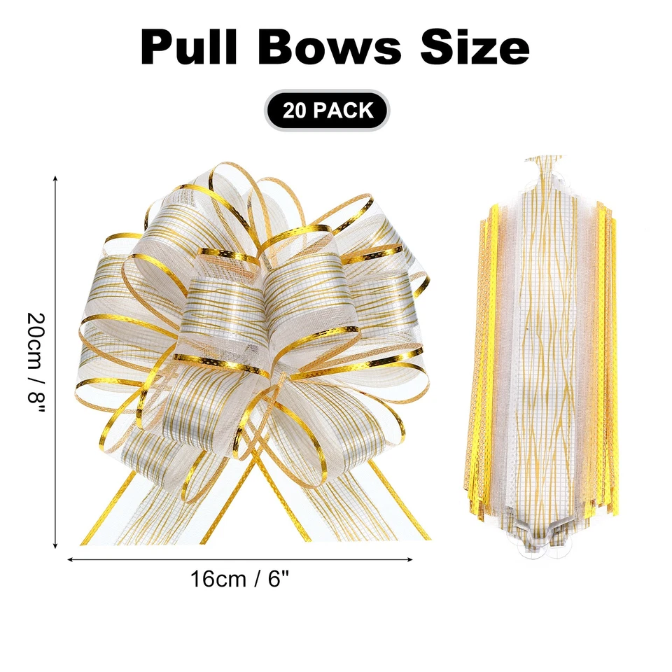 20pcs Pull Bows 6.3 Inch Wide Organza Ribbon Bow for Gift Wrapping White Foto 2 de 4