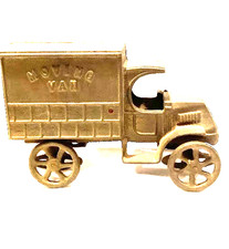Vintage Old AC Williams Cast Iron Moving Van Truck 7" Long Wheels Move