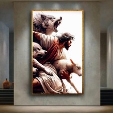 Jesus and the Lamb Christian Faith Art Illustration Poster