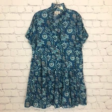 Mille Resort & Travel Blue Floral Dress Size S 100% Cotton