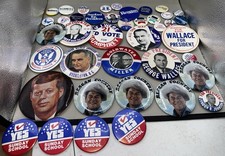 Lot of 37 Vintage Political Campaign Pins Reagan JFK Lyndon Johnson Goldwater