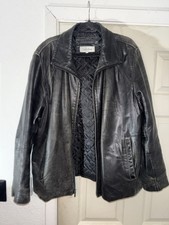 Calvin Klein Mens Black Leather Long Sleeve Collared Full-Zip Jacket Size Large
