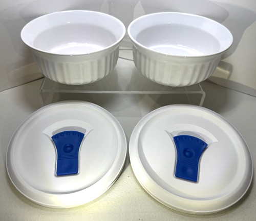 Set 2 Corningware French White 16 Oz Round Casseroles With Vented Lids F-16-VPC