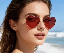 Heart Shaped Women Sunglasses Gold Rims Red Lenss Love Fashion Designer
