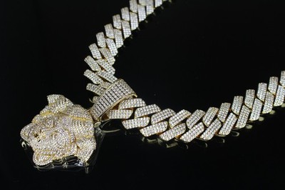 MASSIVE 14k STAMPED XL Medusa Pendant 20mm Cuban Chain 82ct Lab Sim Diamond GOLD