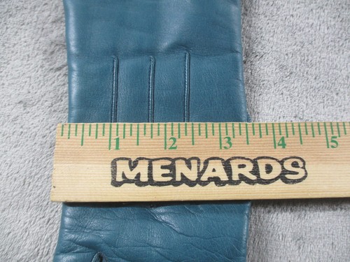 Guantes de cuero Coach vintage forro cachemir talla 6,5 para mujer azul verdoso usados en excelente estado - Imagen 2 de 9