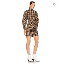 GANNI Seersucker Check Mini Dress Plaid Contemporary Ruched Designer Edgy 32 0