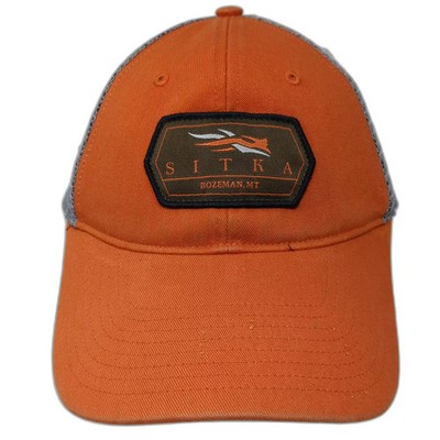 Sitka Trucker Hat Orange Gray OS Snapback Mesh Patch Bozeman MT Embroidered