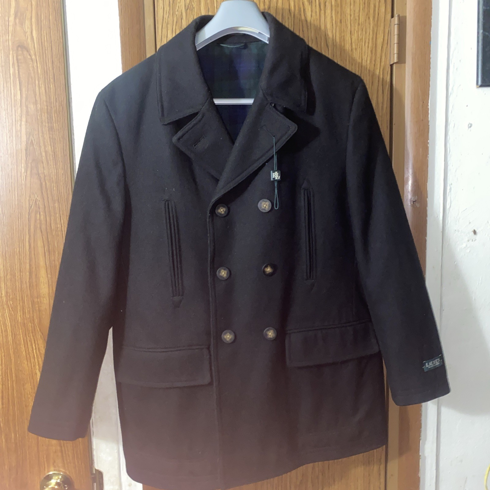 Lauren Ralph Lauren Men’s Luke Black Wool-Blend Double Breasted Peacoat size 42S