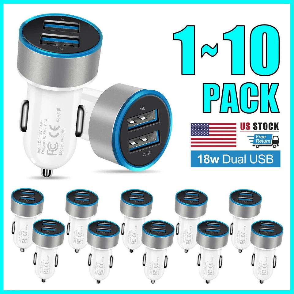 Cargador de coche USB C 18W carga rápida 12-24V carga rápida cargador de teléfono doble puerto Foto 3 de 4