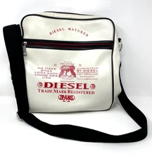 RARE Diesel Messenger Bag White With Red Logo Shoulder Satchel Vintage Y2K Style