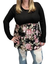 Heimish Usa Rose Floral Babydoll Top Black