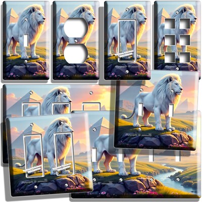 GIANT WHITE LION EGYPTIAN PYRAMIDS LIGHT SWITCH OUTLET WALL PLATE ROOM ART DECOR
