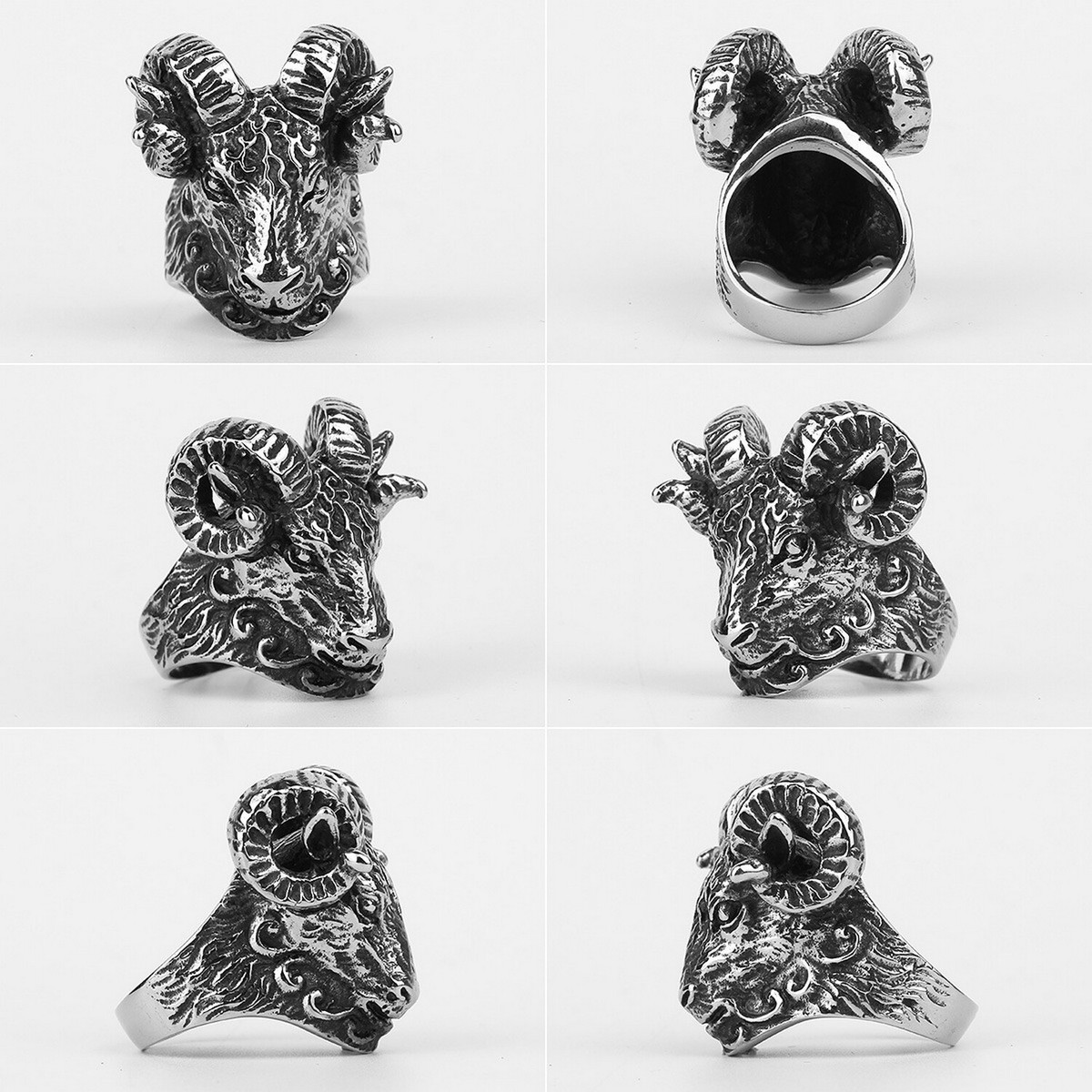 Stainless Steel Men Rings Sheep Goat Head Animal Rock Punk Personality Male  2023