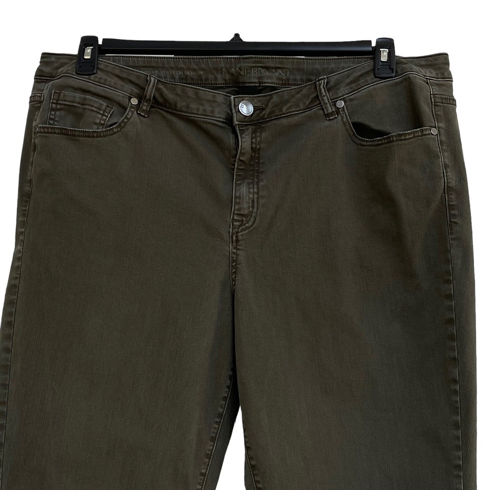 Lane Bryant SZ 22 Skinny Jeans Pockets ZipFly MidRise Stretch Olive