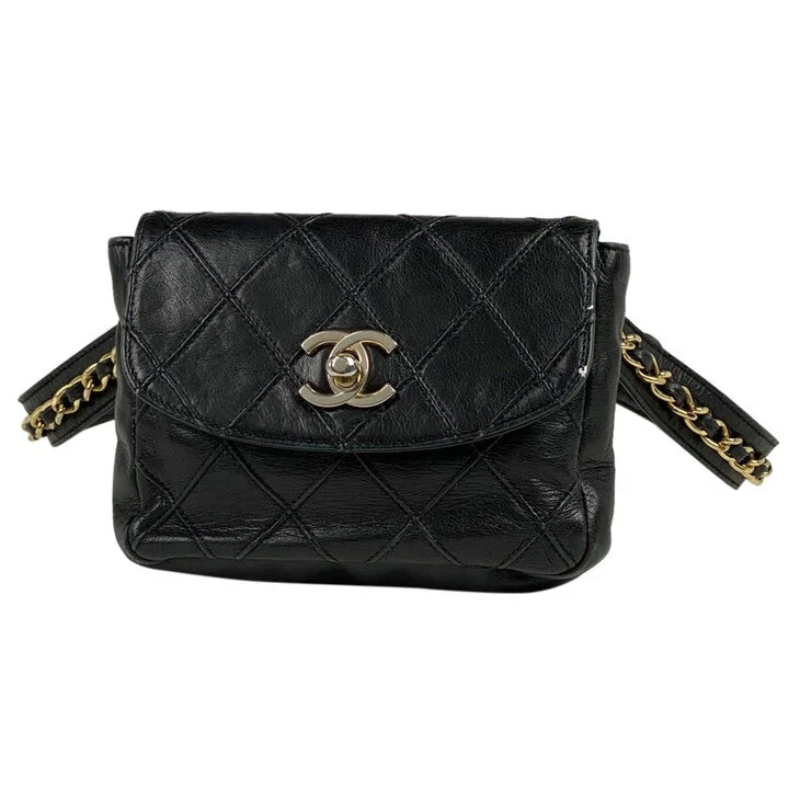 CHANEL Lambskin Quilted Flap Waist Belt Bag 70 28 Black 1309315