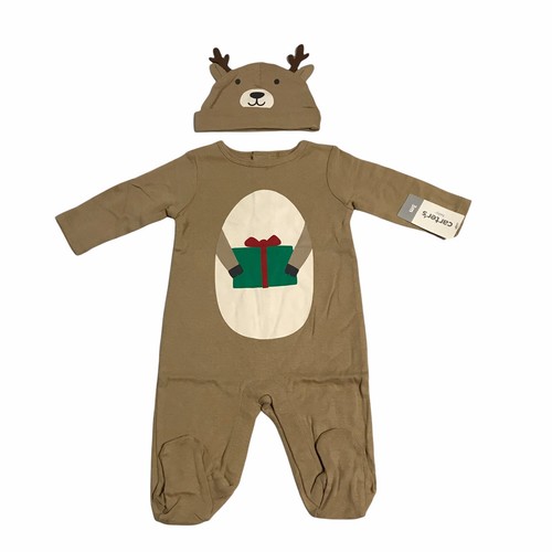 Carter's Baby Boys 2-Piece Reindeer Coverall & Hat Set for Christmas Sz 3M Brown - Picture 3 of 8
