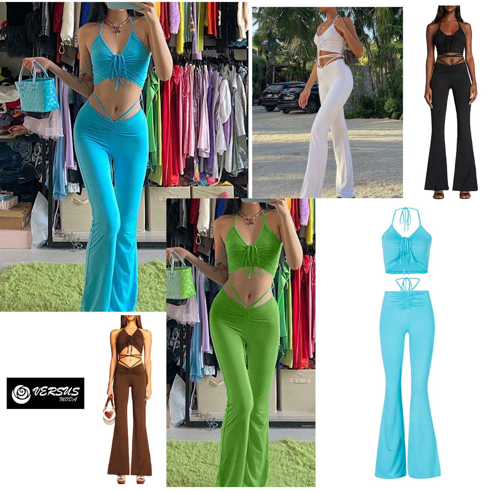 Immagine 01 - Completo Donna Pantaloni Svasati e Top Allacciato Woman Pants Set SETWOM03 - VM