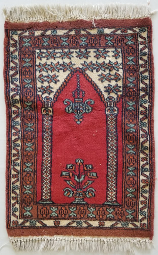 Vintage Hand Made Traditional Rug Oriental Wool Multicolor Carpet 65x45 cm