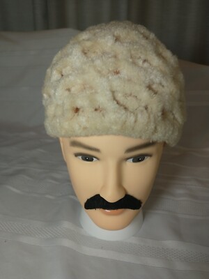 VINTAGE Wool Blend Italian Knitali knit Hat Cream Knit  display picture 2