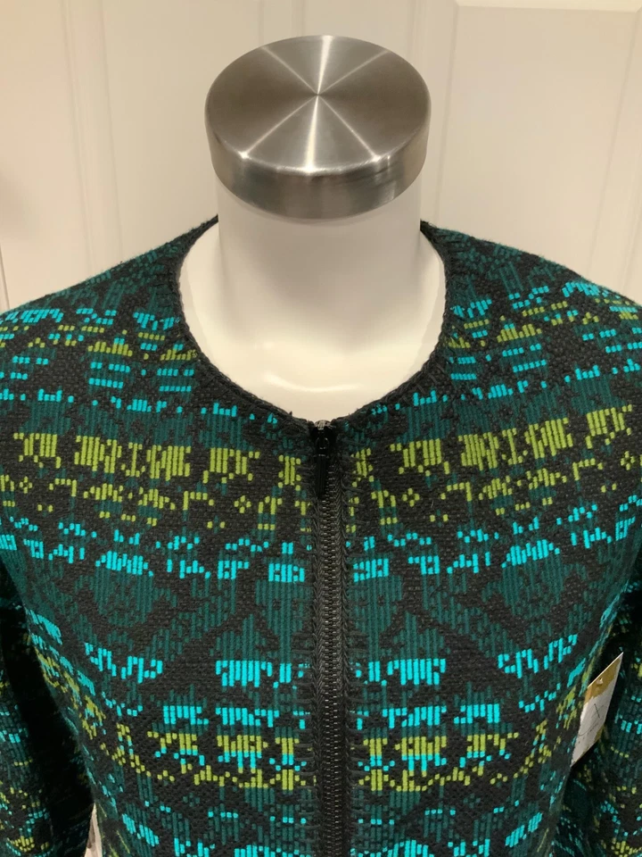 Chaqueta Akris Punto Verde y Azul Geométrica Bordada Cremallera, Talla 10 (US), 42 (FR) Foto 2 de 4
