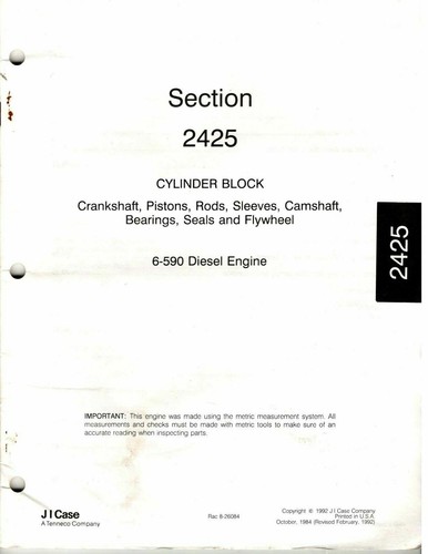 Case 6-590 Diesel Motor Handblock Kühlöl Kraftstoffpumpe Einspritzdüsen 1992 0130F