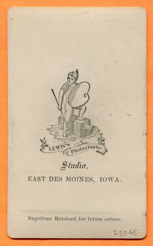 CDV East Des Moines, IA, Portrait of a Young Woman, by Lewis, ca1870s Backstamp - Picture 2 of 3