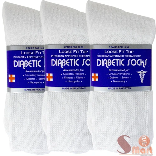 3-12 Pairs Health Circulatory Crew Cotton Diabetic Socks White 9-11 10-13 13-15