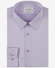 99 Calvin Klein 14 32/33 Men Slim-Fit Purple Long-Sleeve Dress Shirt REPAIRED 