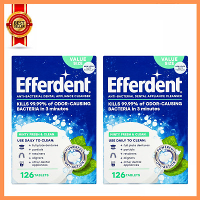 (2 Pack) Efferdent Retainer & Denture Cleaner Tablets Minty & Fresh Clean 126 Ct