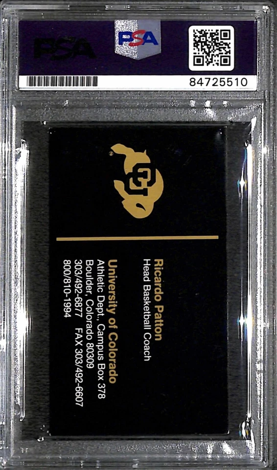Tarjeta de visita autografiada firmada por Ricardo Patton "Colorado Buffalo CU Coach" PSA Foto 3 de 3