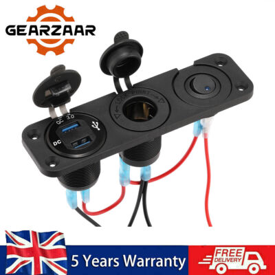12V Car Cigarette Lighter Socket Switch Panel 2 USB Charger Adapter ...