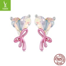 Fashionable S925 Sterling Silver Heart Bow Ear Studs Earrings Jewelry For Women
