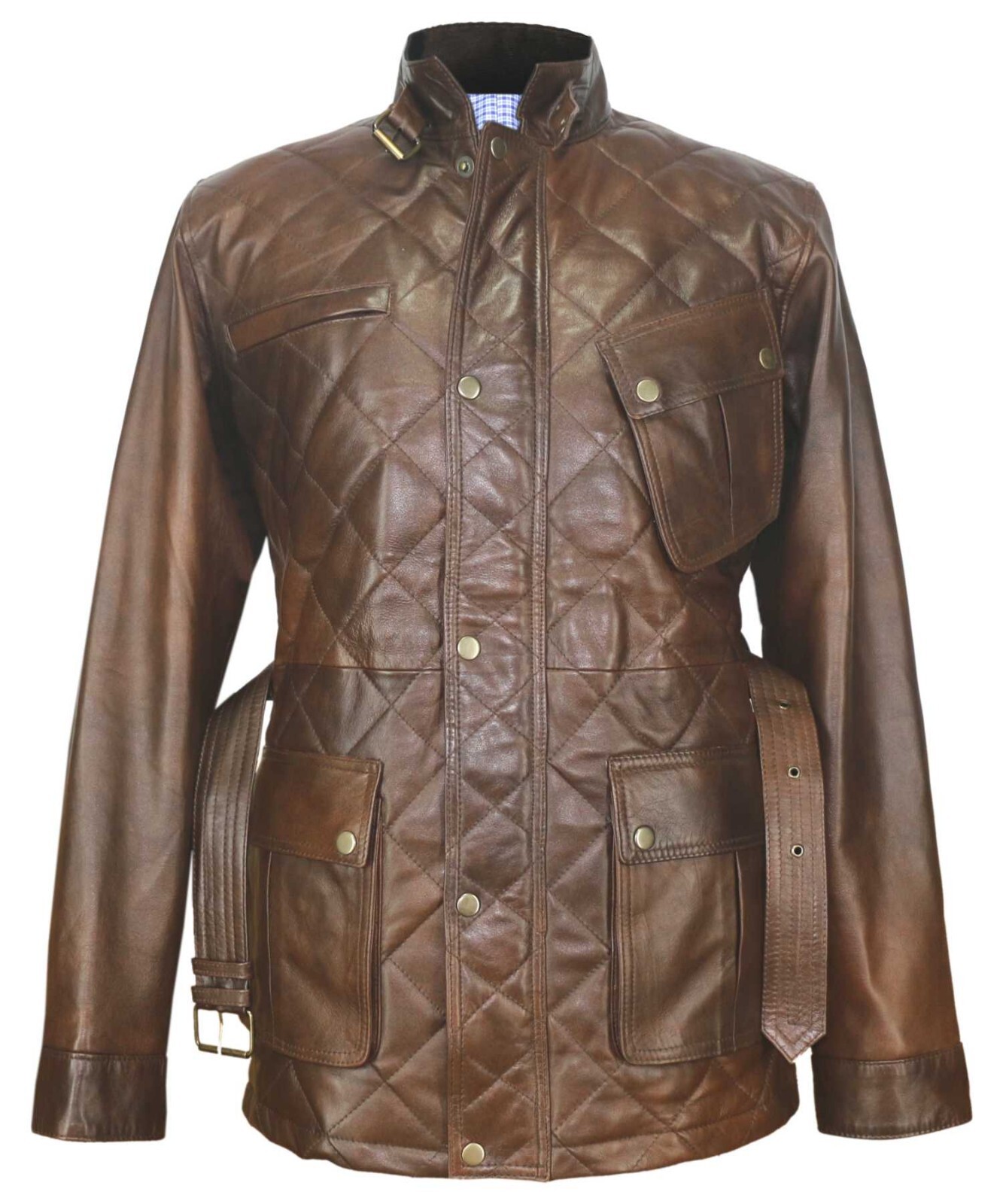 Panther Army Quilted Dark Vintage Retro Style Real Lamb Skin Leather Jacket Mens image 9
