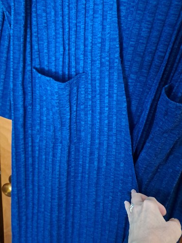 Womens XL Long Open Front Slouchy Cardigan Sweater in Blue Loose Drape - Picture 3 of 9