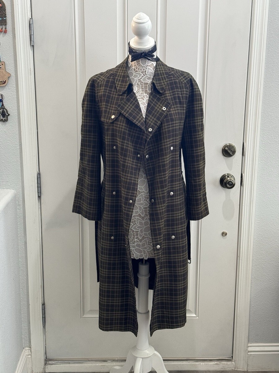 BURBERRY VINTAGE Women's Olive Green Plaid Trench Coat -M/L