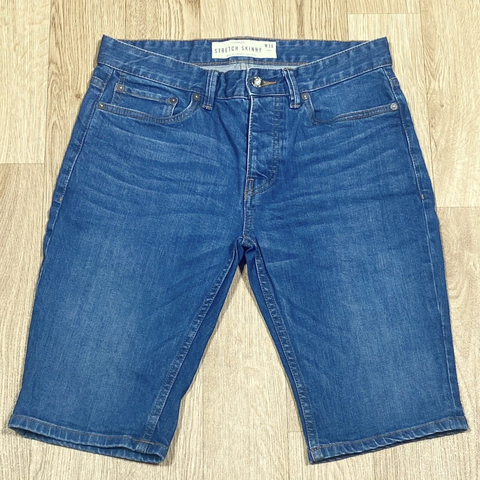 Topman Jean Shorts Stretch Skinny Blue Denim Size W30” Mens Button Fly — 第 3/4 张图片