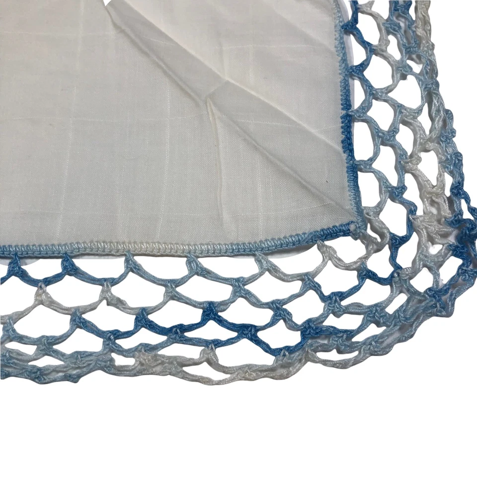 Pañuelo bordado vintage pañuelo ancho azul borde de ganchillo Cottagecore  Foto 2 de 4