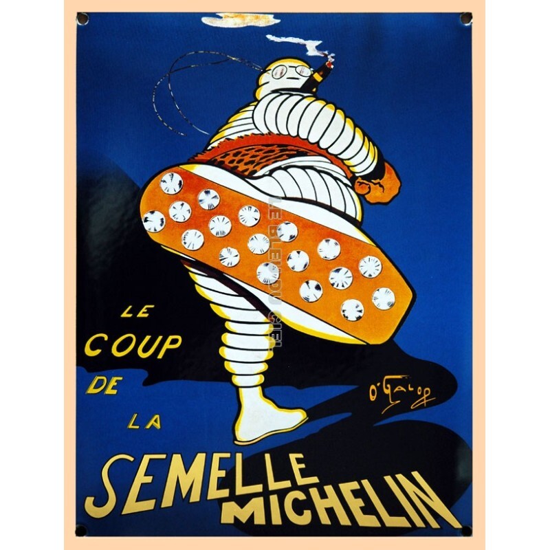 Plaque émaillée bombée Bibendum Michelin Semelle enseigne métal 30cm
