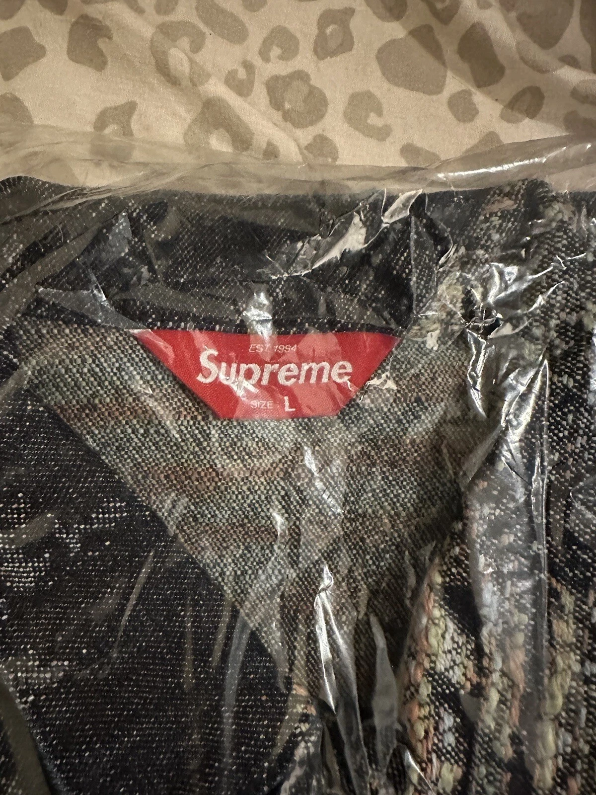 Veste Supreme Archive Denim Jacquard bleu homme   Grande flambant neuve à la main
