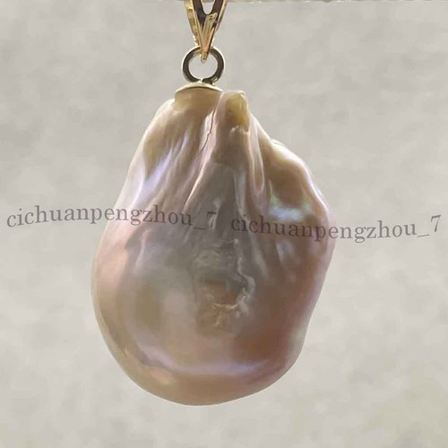 Huge 15-25mm Genuine Natural Pink South Sea Keshi Baroque Pearl Pendant 14k Gold - Picture 7 of 7