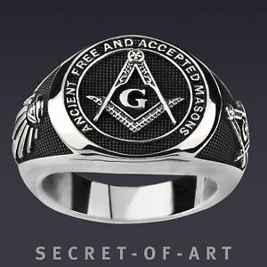 Freimaurer Ring Echt Silber 925 Masonic AF &amp; AM Ancient Free &amp; Accepted Masons