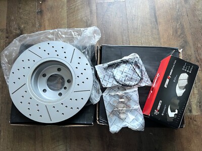 Front Carbon Brake Rotors Drill Slot + OEp Pads Hardware and Sensor 1PC.31040.57