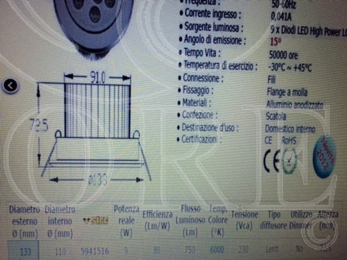►SICE 5941516◄FARETTO LED ROTONDO DA INCASSO LUCE BIANCA FREDDA 6000K SPOTLIGHT - Imagen 9 de 10