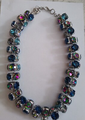 Beautiful Rare J Crew Full Spectrum Blue Crystal Rhinestone Necklace