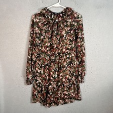 Mango Womens Size 4 Floral Ruffle Long Sleeve Dress Black