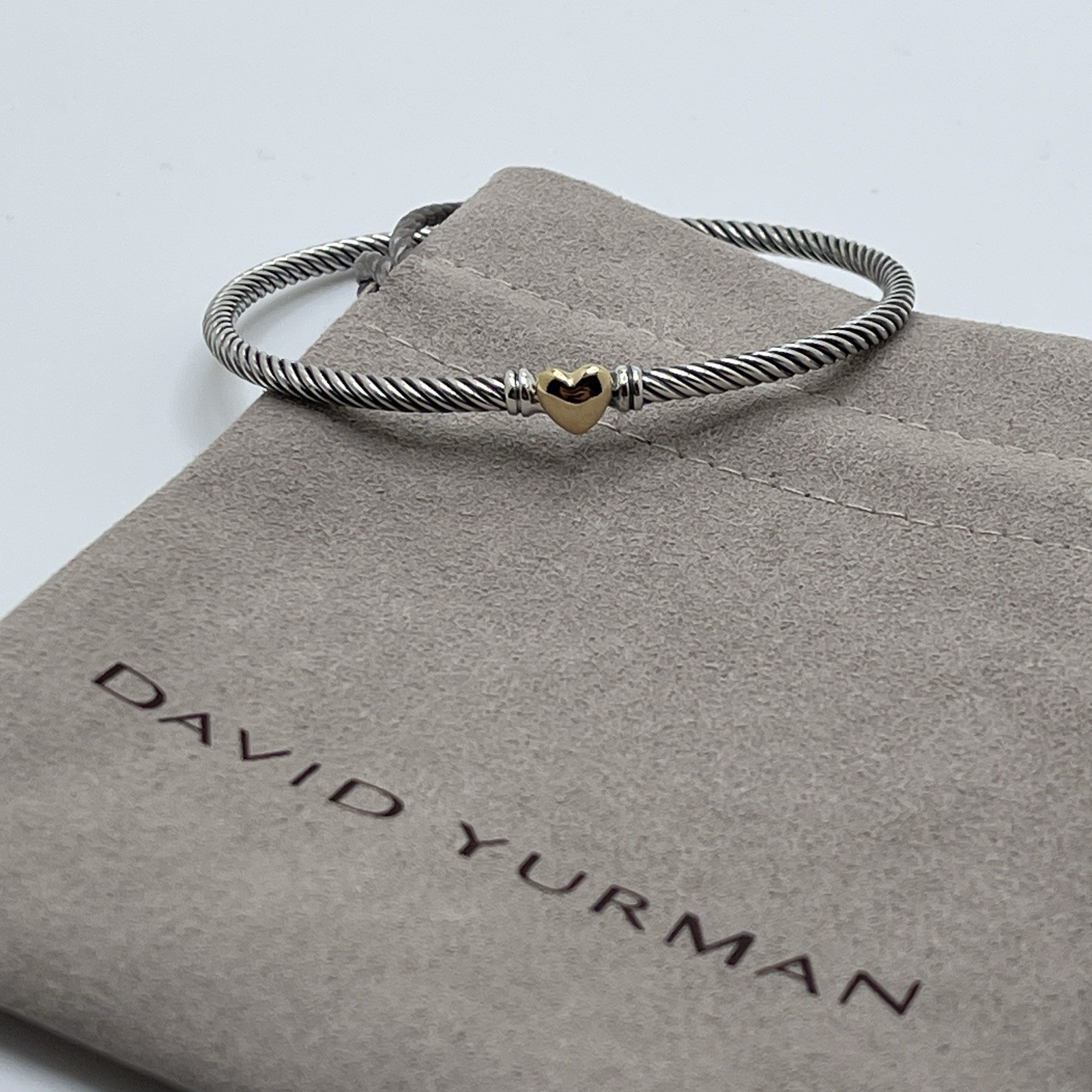 David Yurman Classic Cable 3mm Sterling Silver 18k Gold Heart Station Bracelet