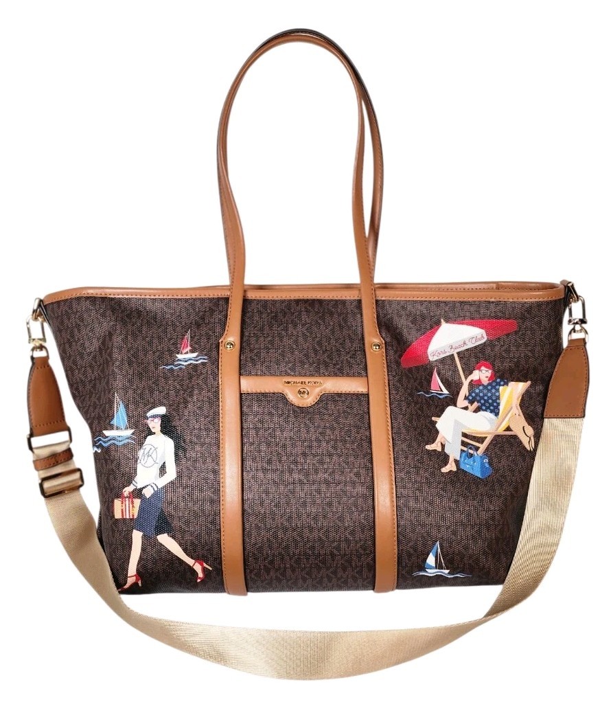 Michael Kors Maeve Large Tote Bag Kors Beach Club Monogram Brown